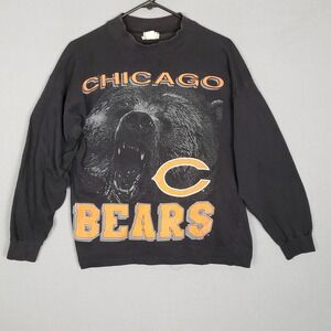 Vintage Chicago Bears Big Print Crewneck Sweatshirt Black Orange Retro 90s Sz M